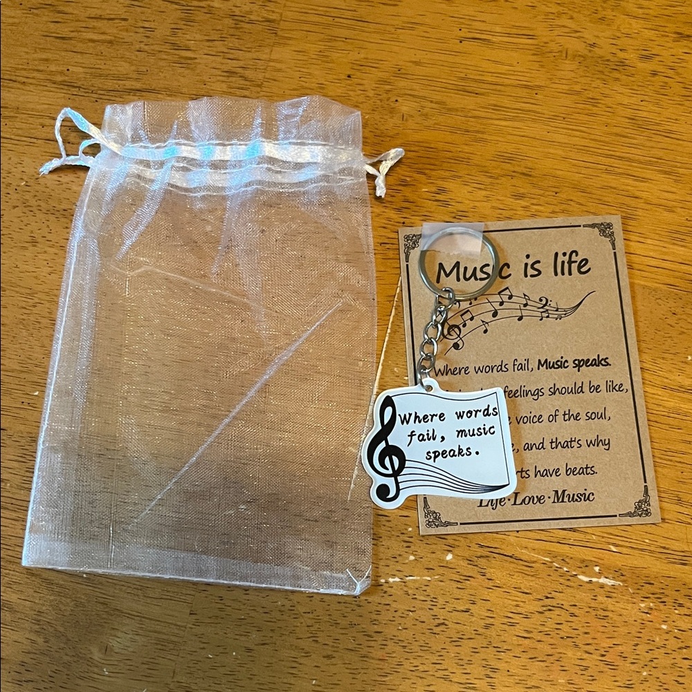 Music Is Life Quote Keychain with Organza Bag and Card